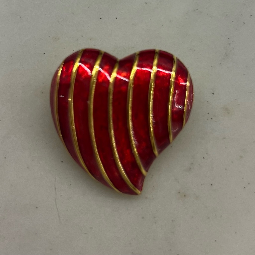 Mfa Boston Red And Gold Striped Heart Brooch Original Box